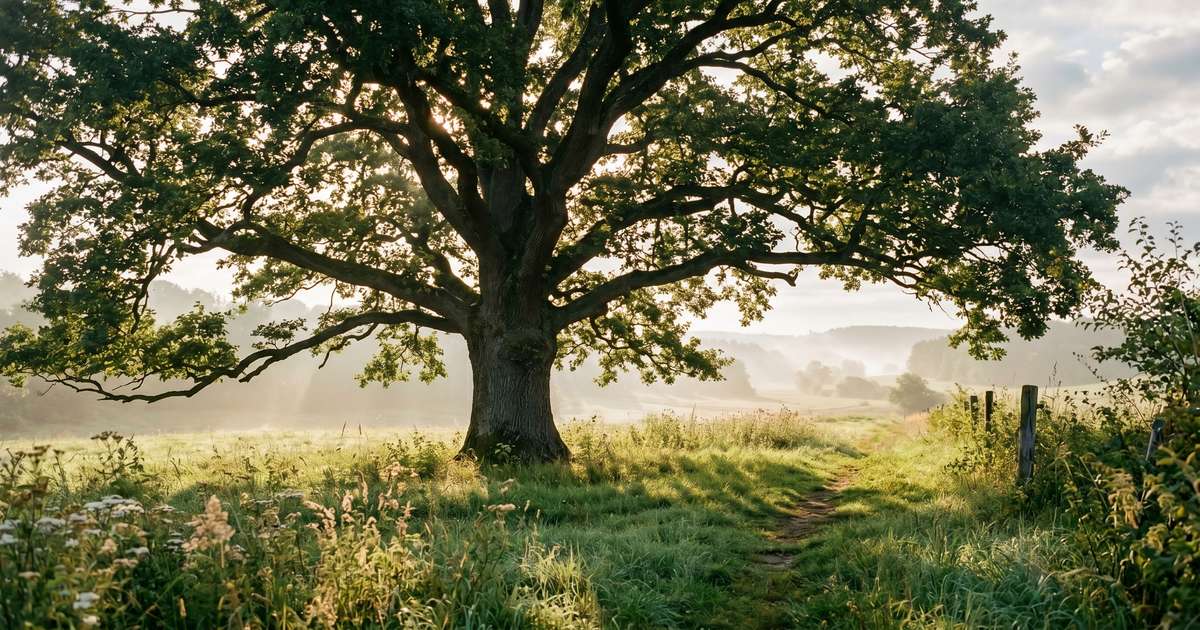 Alter Baum im Morgenlicht — Sinnbild für die gesetzliche Erbfolge