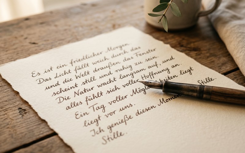 Handschriftliches Testament auf cremefarbenem Papier mit ruhendem Füllfederhalter, warmes Licht