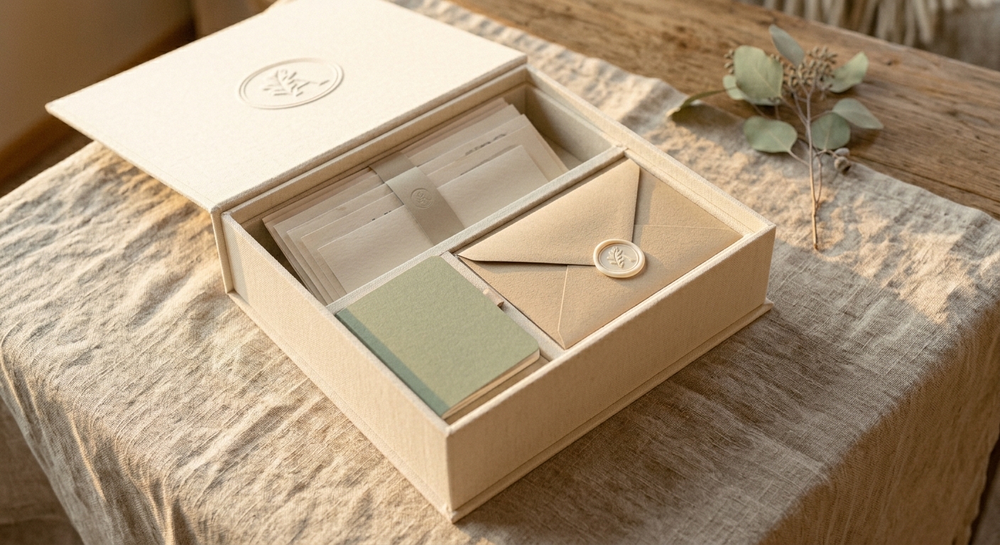 Geöffnete Vorsorge-Box mit Dokumenten, Büchlein und versiegeltem Umschlag