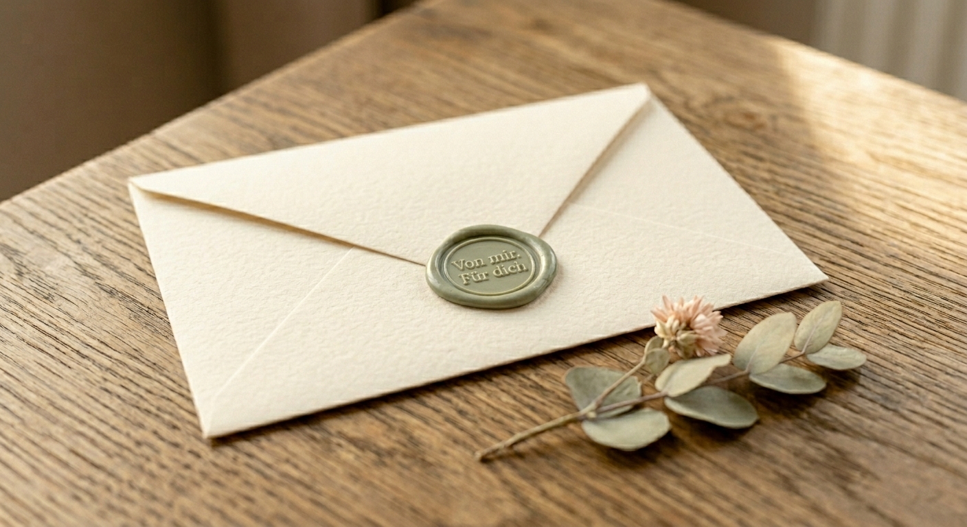 Versiegelter Umschlag mit Wachssiegel — Von mir. Für Dich.